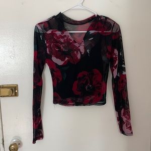 Dark purple and black floral print top